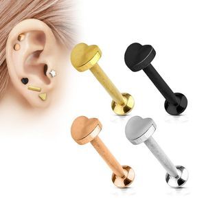 Heart Top Internally Threaded 316L Surgical Steel Labret, Monroe, Cartilage Stud